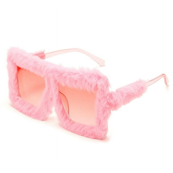Viveous Large Plush Sunglasses For Women With Square Frames Fluffy Novelty Sunglasses For Fashion Party Accessories And Unique Sunglasses