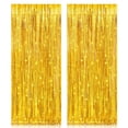 thumbnail image 1 of 2 Pack 3.2ft x 6.5ft Cortinas de papel de aluminio metálico dorado, gran cortina de lluvia con flecos con purpurina láser para fotomatón, 1 of 5