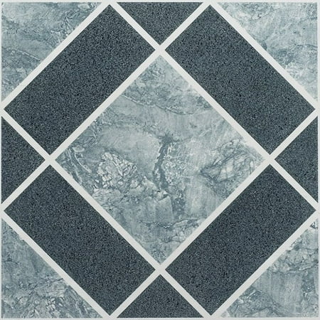Achim Nexus Light & Dark Blue Diamond Pattern 12x12 Self Adhesive Vinyl Floor Tile - 20 Tiles/20 sq. (Best Adhesive For Porcelain Tiles)