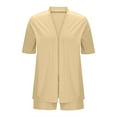 thumbnail image 7 of Htigea Womens Summer 2 Piece Sets Casual Short Sleeve Open Front Tops and Elastic Waist Shorts Matching Outfits Beach Vacation Wear Khaki M, 7 of 7