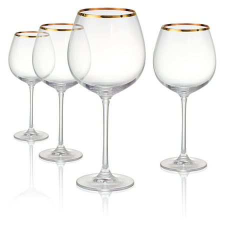 Artland Gold Band Burgundy Wine Glasses - Set of
