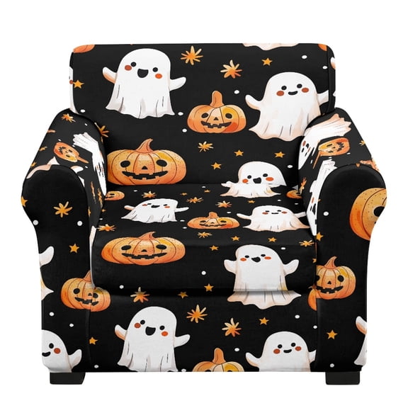 Chririnla Ghost Pumpkin Sofa Armchair Slipcover for Living Room, 2 Piece Separate Cushion Cover Spandex Couch Cover Stylish for Pet