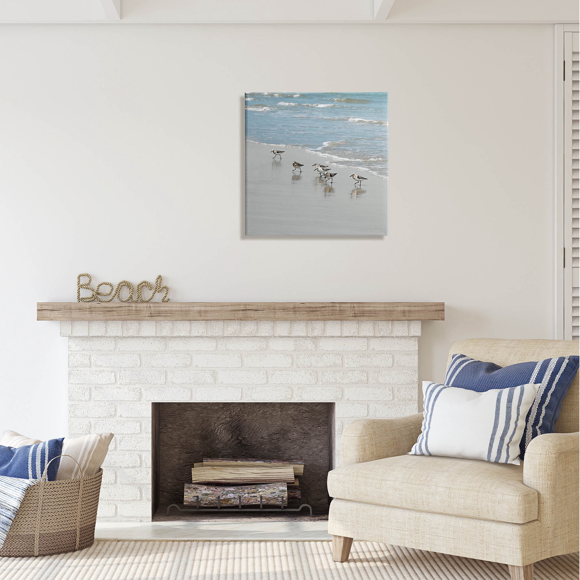Stupell Industries Sandpipers on Shore Reflection Coastal Painting Gallery Wrapped Canvas Print Wall Art
