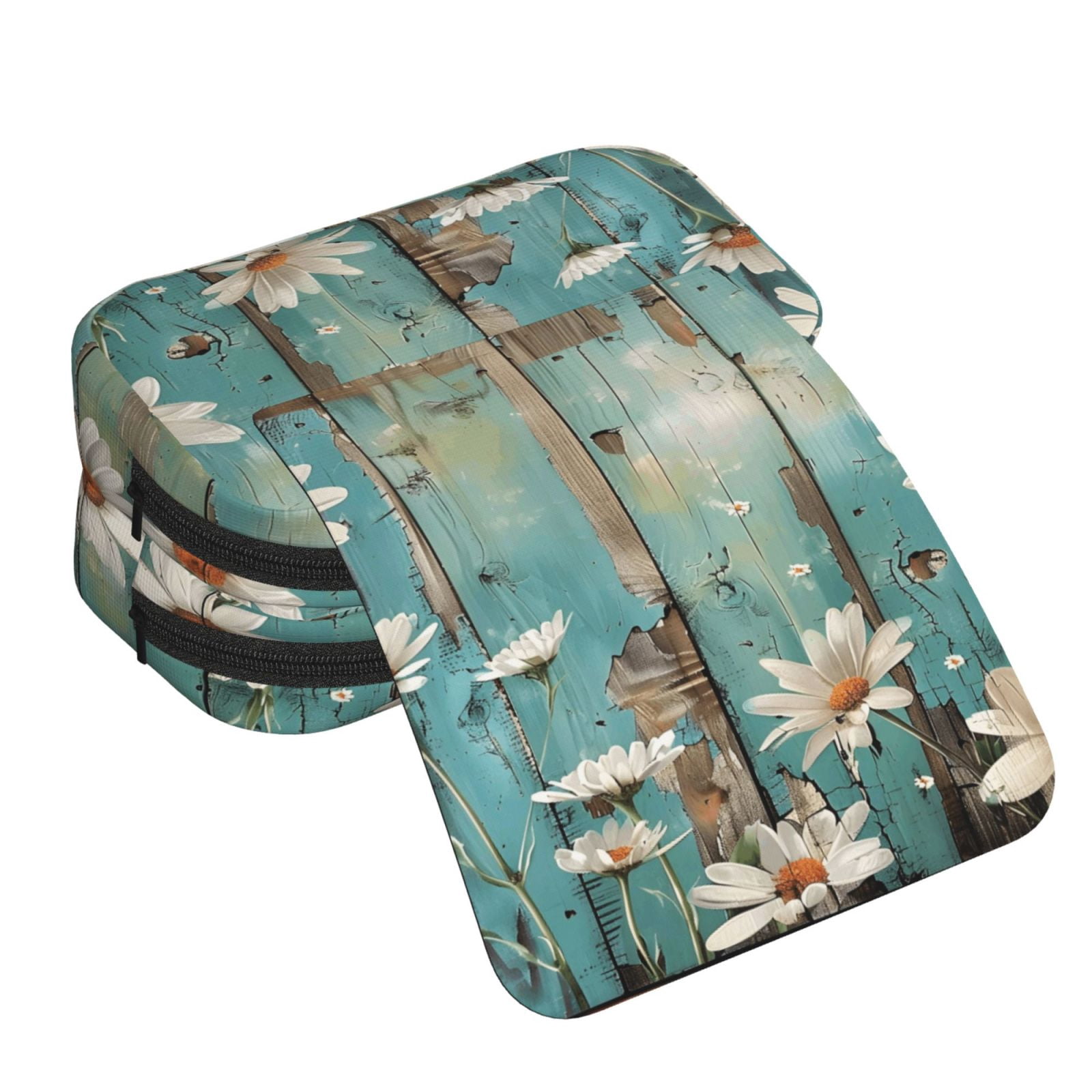Large-Capacity Flip-Top Double-Layer Pencil Case, Multi-Functional Pocket Pen Case, Durable Stationery Organizer Turquoise Wood Farmhouse Sunflowers (9)