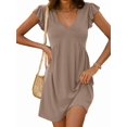 thumbnail image 2 of Women'S Summer Dresses Beach 2026 Casual Deep V Neck Loose Sundress Ruffle Sleeve Mini Dress Khaki S, 2 of 8