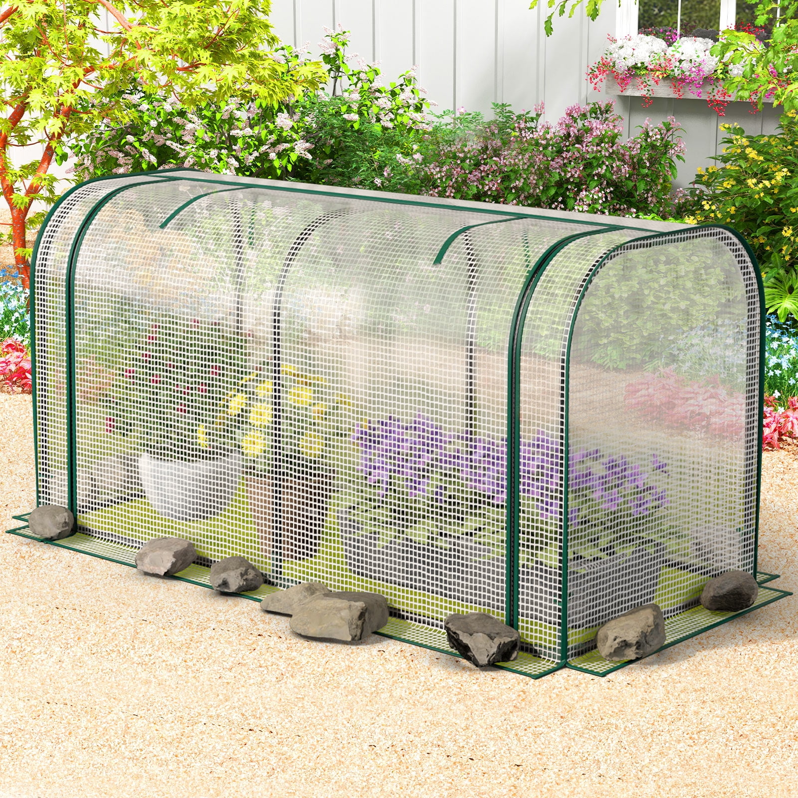 Patiojoy Portable Mini Greenhouse 47" x 22" x 24" Outdoor Green House with Roll-Up Door White
