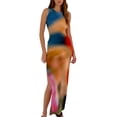 thumbnail image 1 of Qmyliery Women's Summer Long Dress Sleeveless O Neck Tie Dye Print Side Split Skinny Dress, 1 of 4