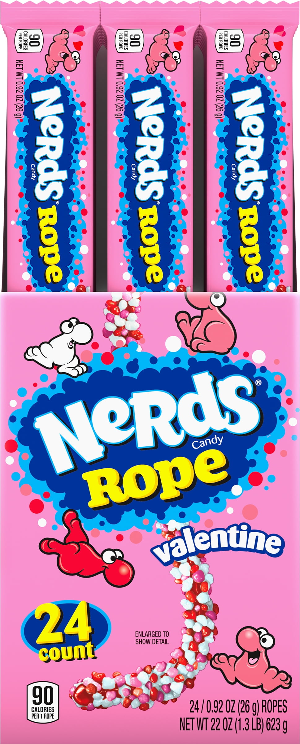 NERDS Rope Valentine Gummy Candy, Kids Heart Box