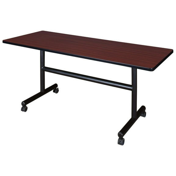 HomeStock Southwestern Style 60" Flip Top Mobile Training Table- Mahogany, Adjustable and Foldable Office Conference Table with Wheels for Meeting Rooms and Classrooms
