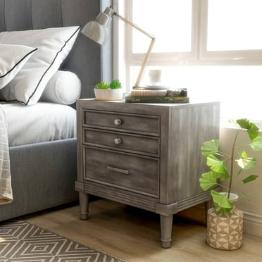 Hax 3-Drawer Solid Wood Nightstand, Gray