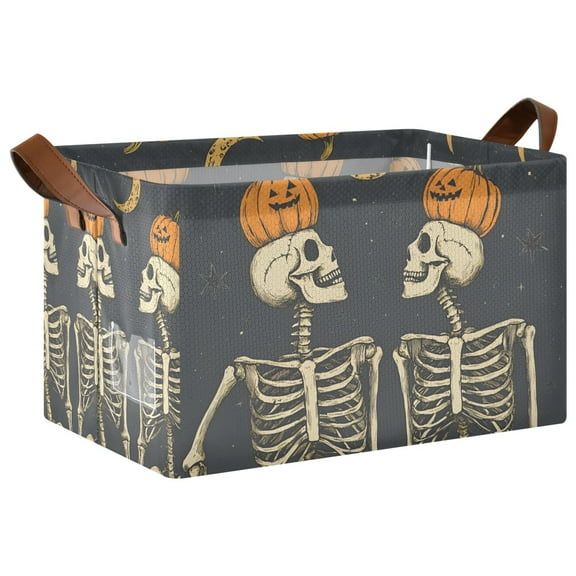 Yayeee Foldable Storage Basket for Shelves with Handles Waterproof Cloth Bins, Halloween Skeletons
