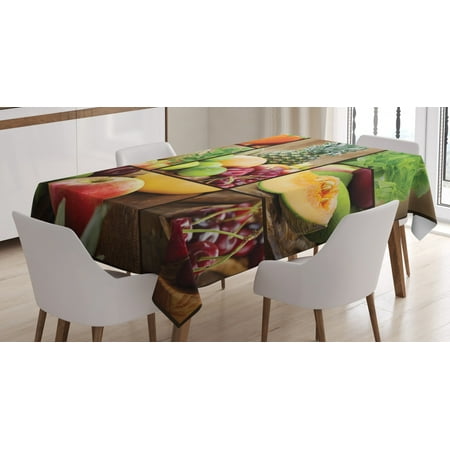 

Nature Tablecloth Fruits Salad Themed Watermelon Pineapple Apple Cherries Juice Collage Art Print Rectangular Table Cover for Dining Room Kitchen 60 X 90 Inches Multicolor by Ambesonne