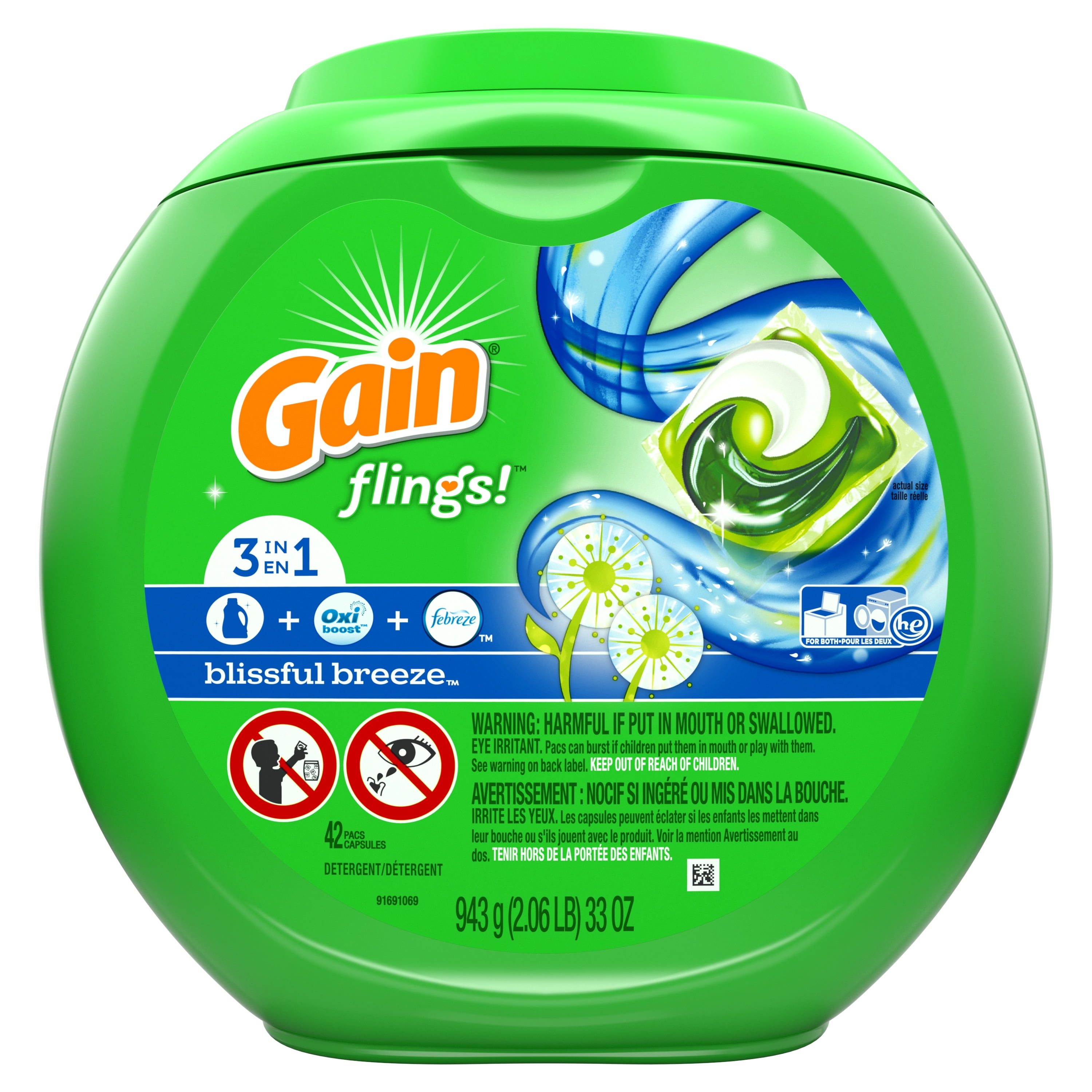 Gain Flings Blissful Breeze, Laundry Detergent Pacs, 42 ct.