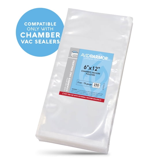 Avid Armor Chamber Machine Vacuum Pouches, 6" x 12", Clear, 3-Mil, Pack of 250
