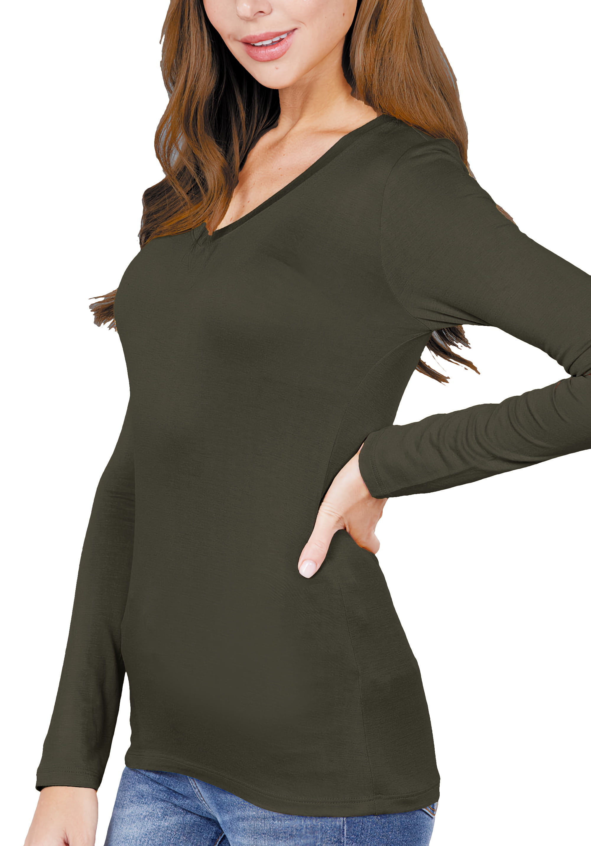 Stretch Base Layer ClothingAve Womens Ultra Soft V Neck Chest Pocket Tee Short Sleeve Staple Top T-Shirt