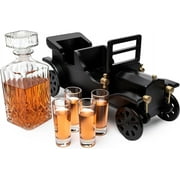 TWS Model T Car Whiskey Decanter Set by The Wine Savant - 750ml, with 4 Old Fashioned Tumbler Glasses, 15" x 13" x 7", Limited Edition