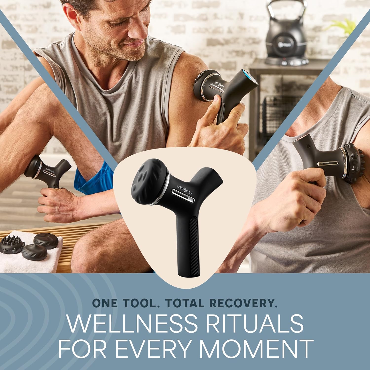 LifePro Spinergy Portable Massage Gun - Deep Tissue Rotary Massager Gun Handheld Massager for Sore Muscles with 6 Speeds, 4 Heads & Massage Oil - Black