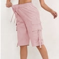 thumbnail image 2 of Dweltoz Cargo Shorts for Women Elastic Waist Casual Wide Leg Shorts with Pockets Summer Lightweight Knee Length Outdoor Long Jorts,Pink L, 2 of 6