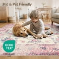 thumbnail image 4 of ODIKA 5'x7' Washable Area Rug Easy Care, Non-Shedding, Pet Friendly, Vintage Distressed Pink Scroll Border Faded Bouquet Motif Botanical for Small Living Room, Bedroom, 4 of 7