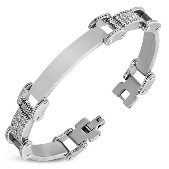 Stainless Steel Silver-Tone Link ID Mens Bracelet, 8.5"