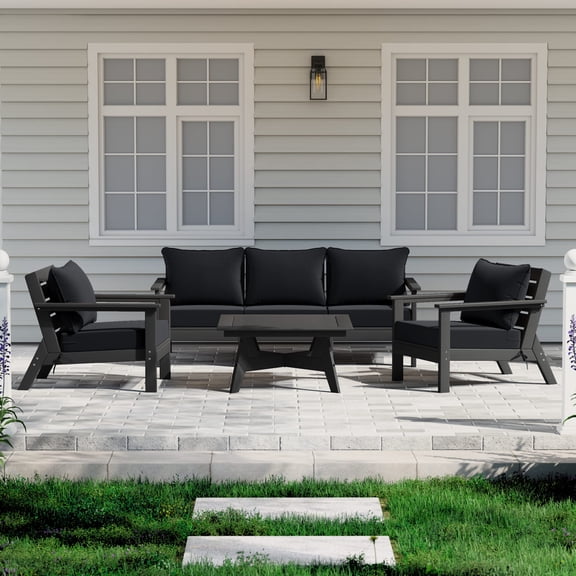 WestinTrends Avalon Outdoor 6-Piece Modular Sectional Patio Furniture Sofa Set, Black/Black