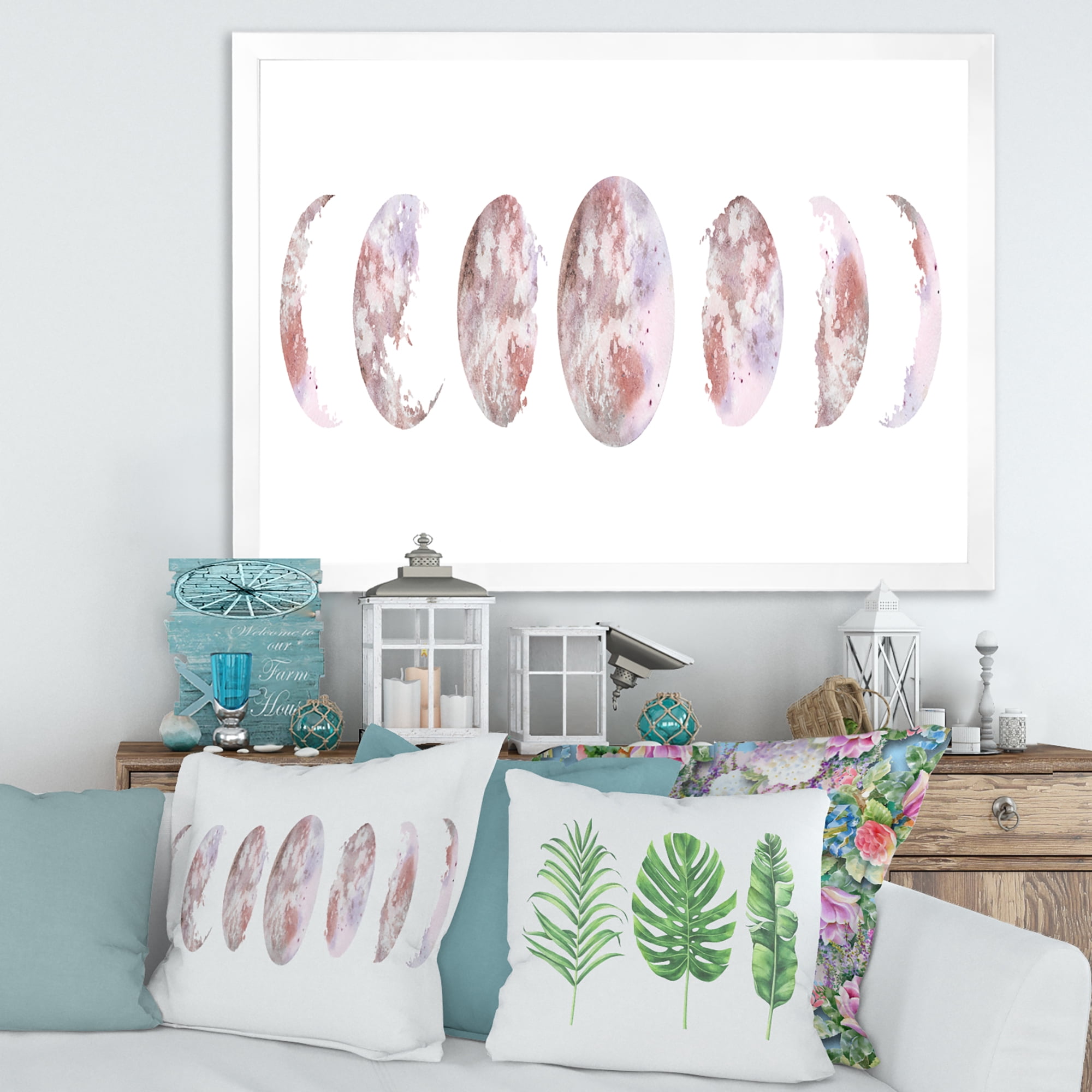Designart 'Moon Phases On White' Modern Framed Art Print