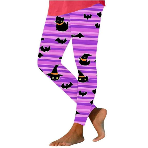 Yoga Pants for Women Color Halloween High Waist Leggings Printed Elastic Waist Stretchy Casual Sports Long Pants (XL, Purple)