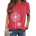 thumbnail image 2 of Camiseta de mujer con estampado floral, cuello redondo, manga corta, blusa suelta, rojo, XL kenally  AP000466-16, 2 of 7