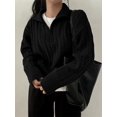 thumbnail image 6 of Women'S Sweaters Fall Winter Quarter Zip Long Sleeves Casual Ribbed Cable Knit Pullover Black One size, 6 of 9