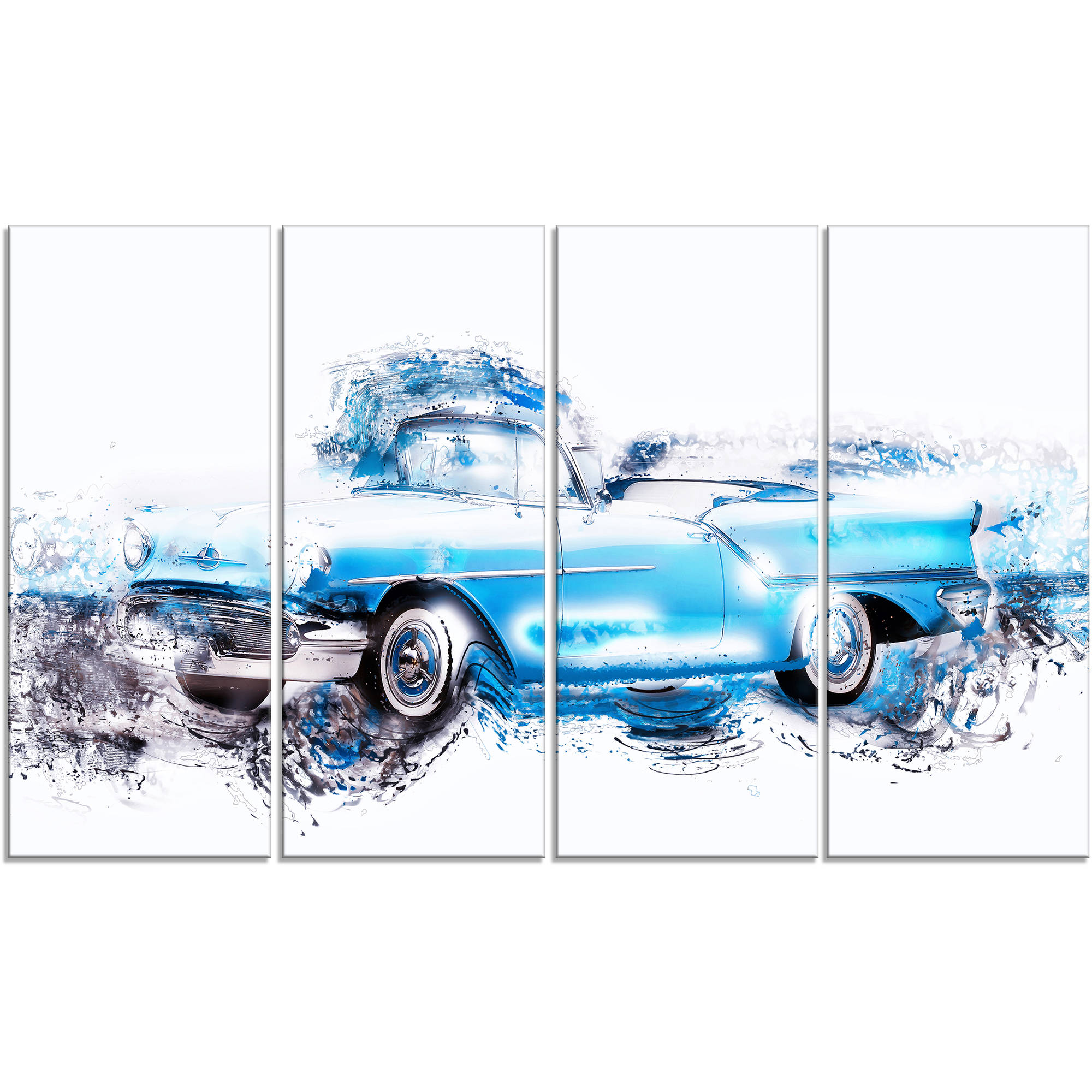 Design Art Baby Blue Vintage Car 4 Piece Painting Print on Wrapped Canvas Set
