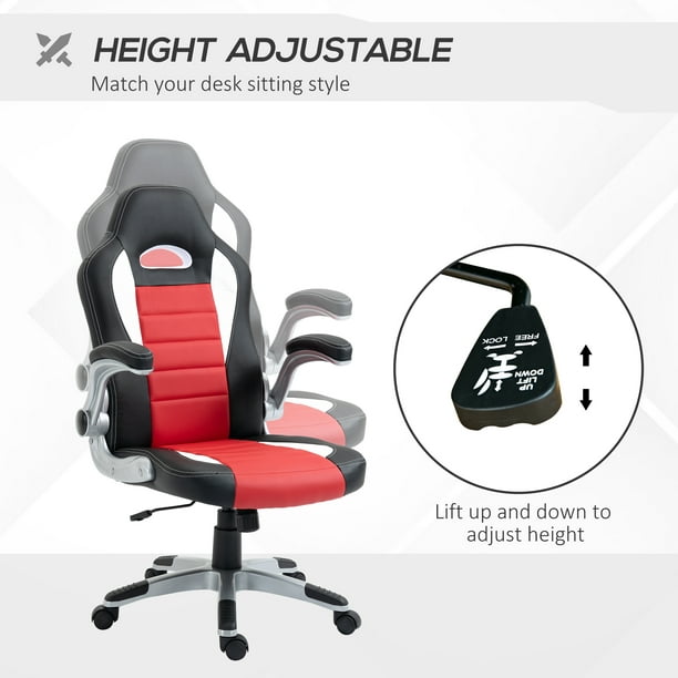 HOMCOM Racing Gaming Chair PU Leather Computer Chair with Flip Up