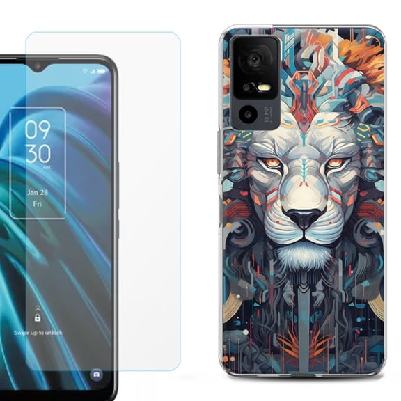 OneToughShield ® for TCL 40 XE 5G Shockproof Fashion Phone Case, with Tempered Glass Screen Protector - Cyberpunk Lion