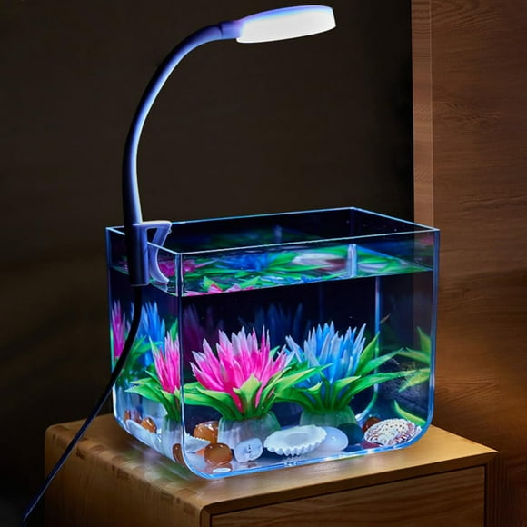 Aquarium, Aquarium avec Lumière à Pince, Filtre Mural, Base Antidérapante, Ensembles de Démarrage d'Aquarium, Aquarium Carré pour Décoration de Salon et Bureau Grand Aquarium + Lumière à Pince 3 W
