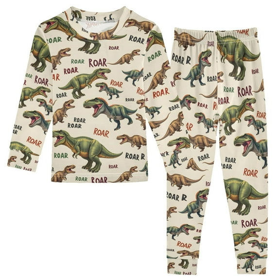joogoo Cartoon Dinosaur-d1 2 Piece Long Sleeve Tee and Pants Cotton Pajama Set 5Y