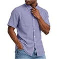 thumbnail image 4 of YLSDY Men's Linen-Blend Short Sleeve Shirt, Casual Retro Style with Dual Chest Pockets & Button-Down Closure, Relaxed Fit for Everyday Wear Purple XL, 4 of 8