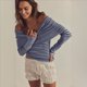 thumbnail image 5 of Jersey de Punto Y2K para Mujer, con Hombros Descubiertos, A Rayas y Larga Púrpura L, 5 of 6