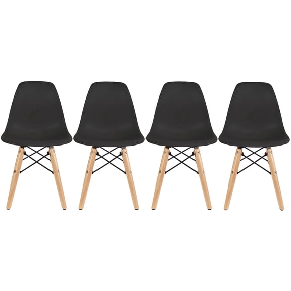 2xhome Set of 4 Kids Size Plastic Toddler Chairs with Natural Wooden Dowel Legs, Black