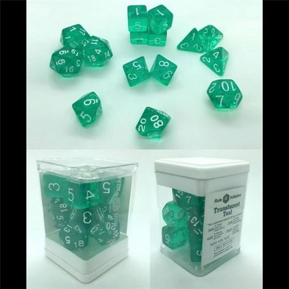 Role 4 Initiative Polyhedral Dice - Translucent Teal w/White (15) New