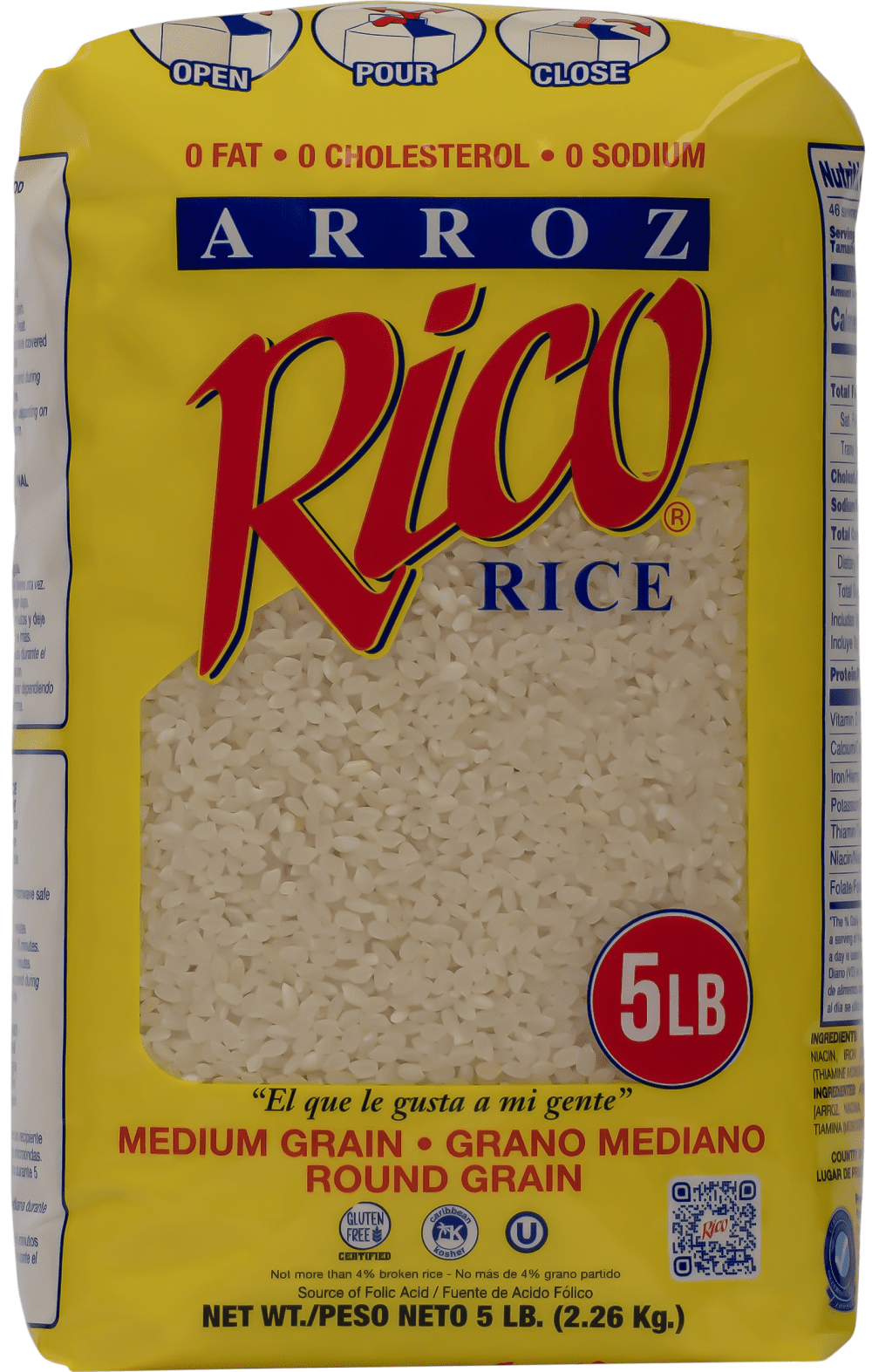 (4 pack) Rico Medium Grain White Rice, 5 lb, Gluten-Free, Enriched & Kosher Certified