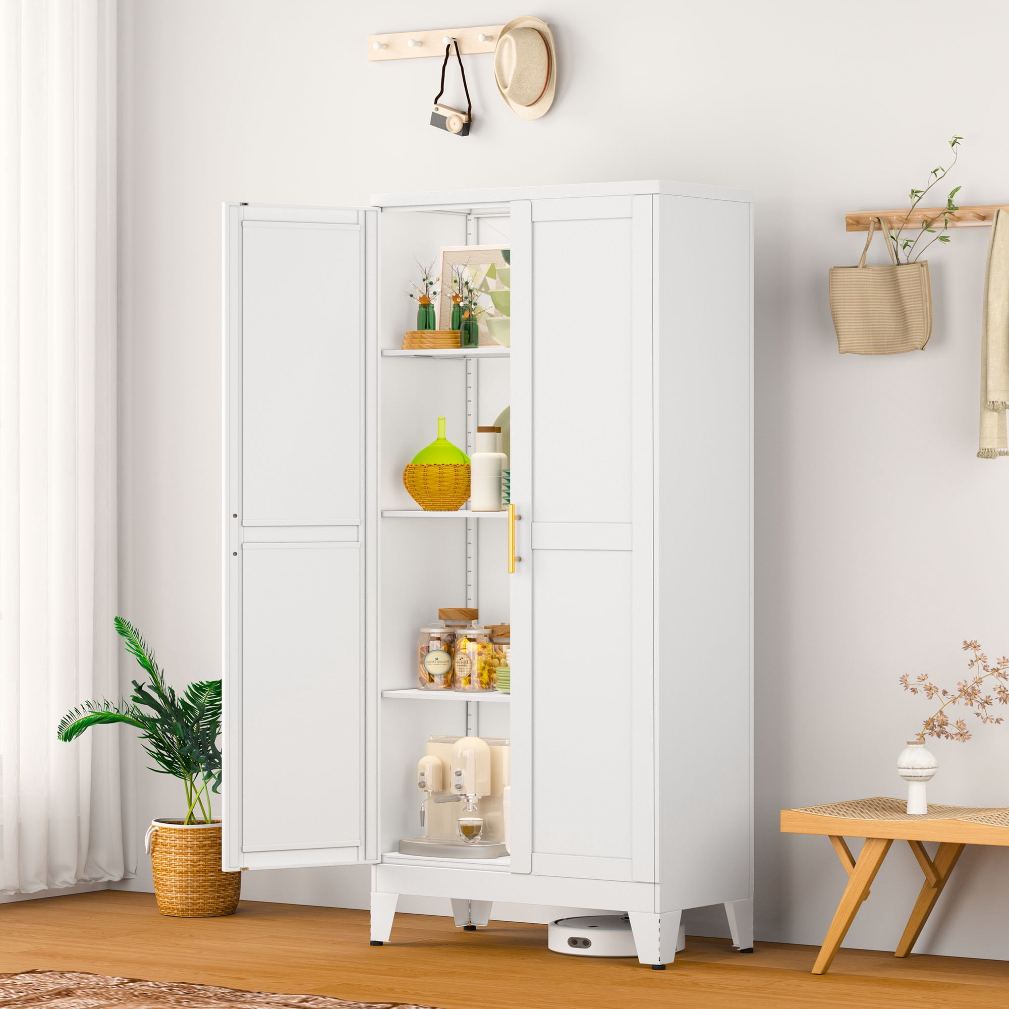 GEITIN Freestanding Metal Pantry Storage Cabinet Cupboard for Kitchen Dining Room Living Room