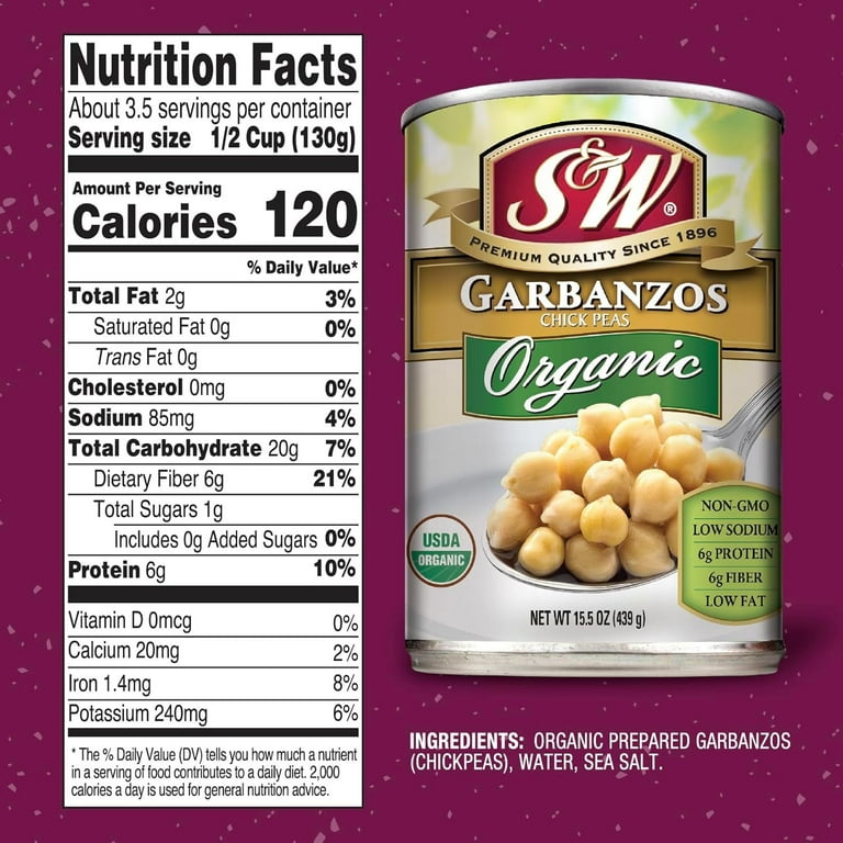 S&W Low Sodium Garbanzo Beans (Chickpeas) - 12 Pack, 15.5 Oz Cans - Plant Protein, Gluten Free, Vegan 3 thumbnail image