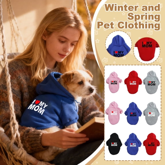Whyan Dog Hoodie for Small Medium Dog Boy Girls, Pet Pullover Sweatshirt with Letter I Love My Mom and Leash Hole, Soft Spring Fall Sweater Chihuahua Yorkie Cat Apparel(Green M)