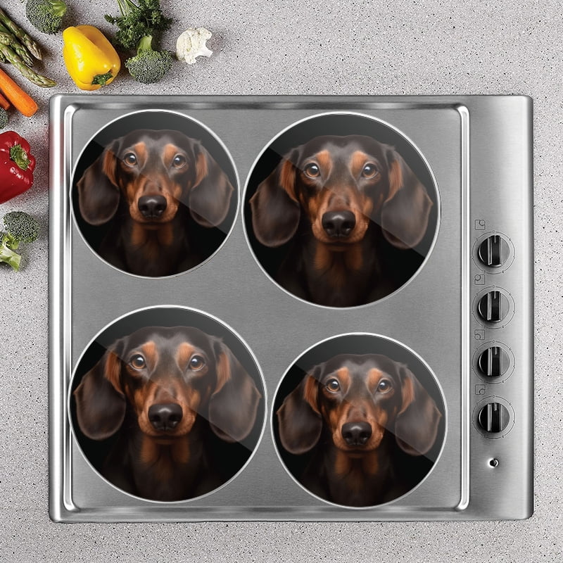 Bahomeck Electric Stove Burner Covers Set Of 4,Cute Dachshund Dog On Black Background Metal Gas Stove Burner Covers,Protecting Gas Stoves,8 Inch And 10 Inch