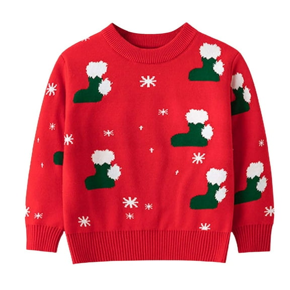 Odeerbi Kids Boys Girls Christmas Sweater Cute Winter Thermal Knit Crewneck Sweater Kids Baby Fall Christmas Pullover Sweater Knitted Bottoming Shirt Kids Clothes Red