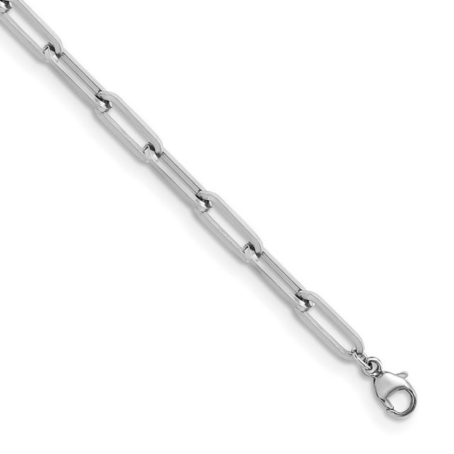 Diamond2Deal Platinum Polished 3.7 mm Solid Paperclip Link Chain Necklace for Women 18"