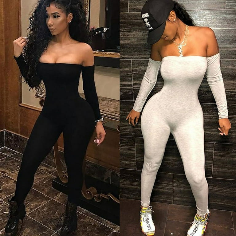 Women´s Jumpsuit Long Sleeve Off Shoulder Bodycon Clubwear Party Playsuit  Romper Trousers White Black Slim One Piece Clothes 