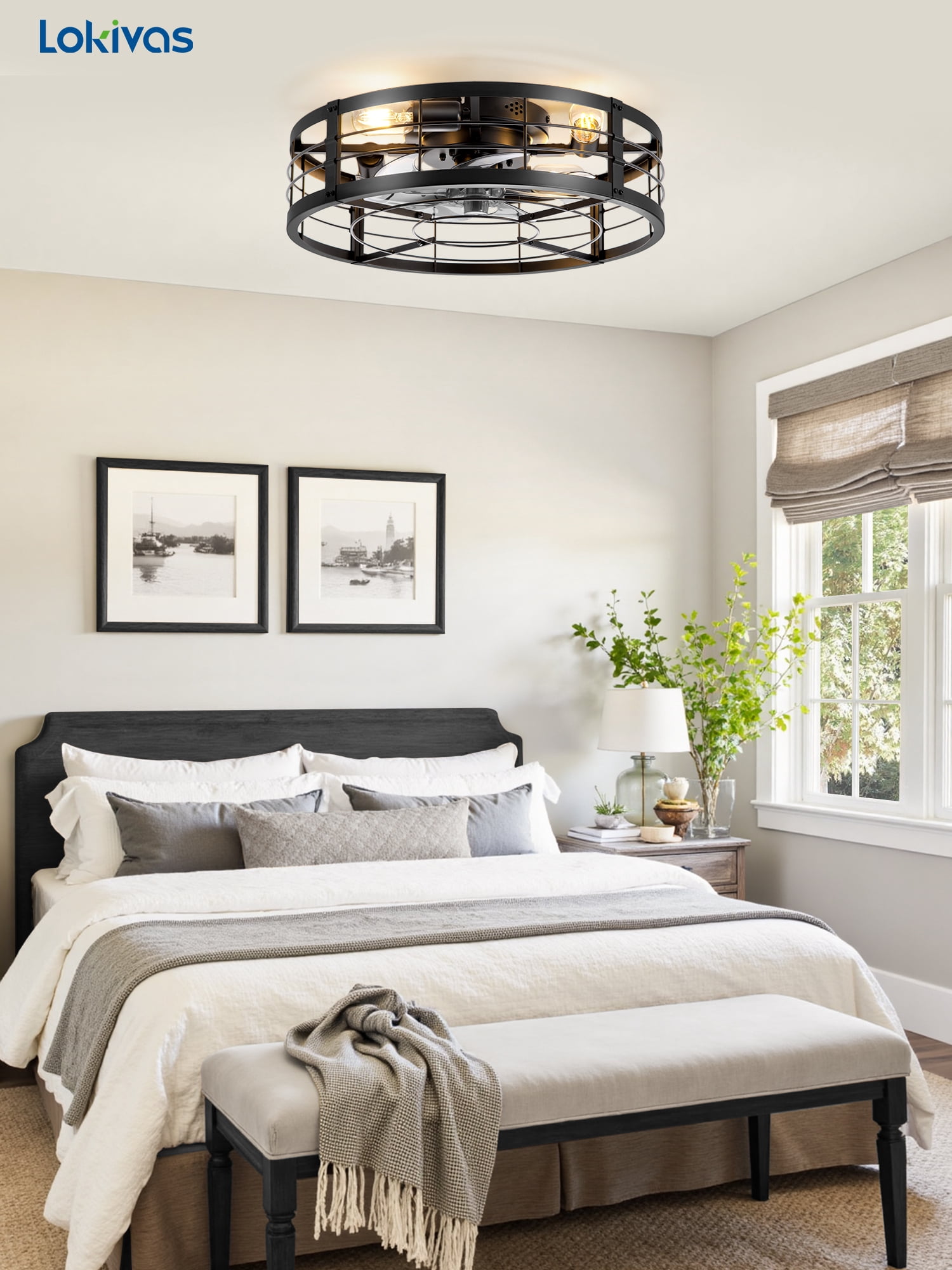 Lokivas 20in Flush Mount Ceiling Fans with Light, Quiet DC Motor, 6 Speeds & Remote Control