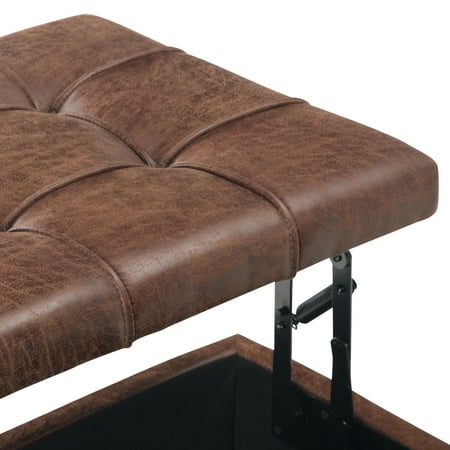 Simpli Home - Harrison 36 inch Wide Transitional Square Coffee Table Storage Ottoman in Faux Leather - Distressed Umber Brown