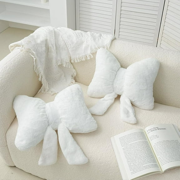 Set of 2 Soft Fleece Lumbar Decorative Pillows for Bed, Sofa, Living Room Decoration, White