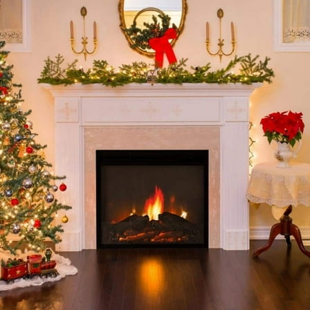 18 in. Electric Fireplace Insert, Ultra Thin Heater with Log Set Realistic Flame